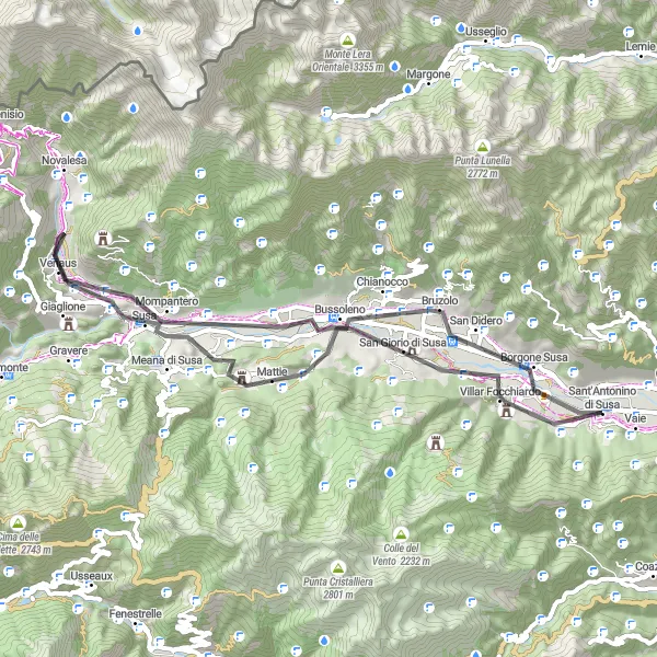 Zemljevid v pomanjšavi "Scenična cestna pot" kolesarske inspiracije v Piemonte, Italy. Generirano z načrtovalcem kolesarskih poti Tarmacs.app