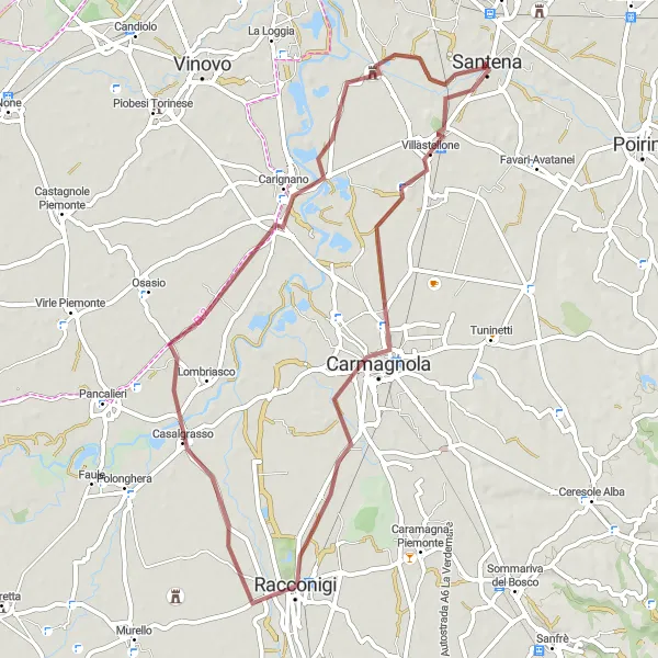 Map miniature of "Gravel Pathways" cycling inspiration in Piemonte, Italy. Generated by Tarmacs.app cycling route planner