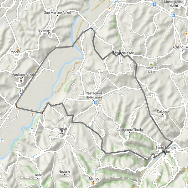 Kartminiatyr av "Vinlandskap Roadtrip" cykelinspiration i Piemonte, Italy. Genererad av Tarmacs.app cykelruttplanerare