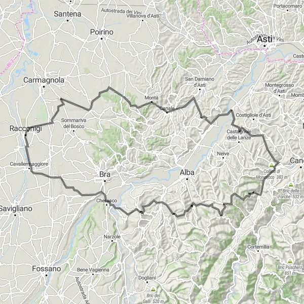 Kartminiatyr av "Slott och Slätter Roadtrip" cykelinspiration i Piemonte, Italy. Genererad av Tarmacs.app cykelruttplanerare