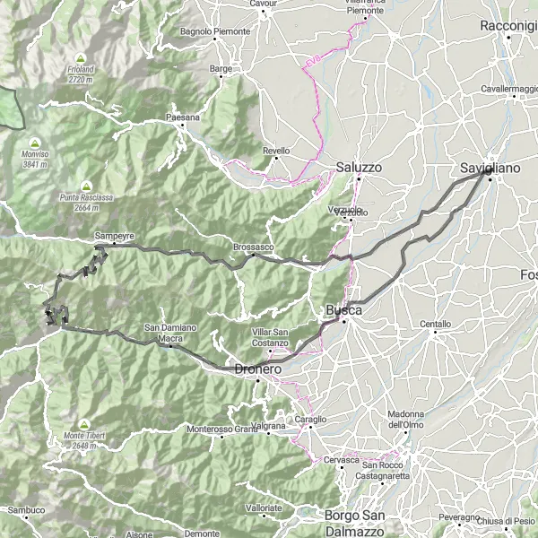 Mapa miniatúra "Za úžasnými výhľadmi v Piemonte" cyklistická inšpirácia v Piemonte, Italy. Vygenerované cyklistickým plánovačom trás Tarmacs.app