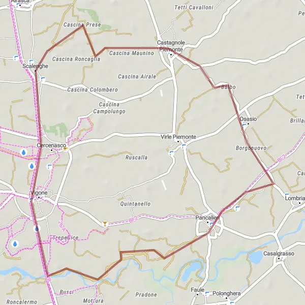 Zemljevid v pomanjšavi "Osasio - Scalenghe" kolesarske inspiracije v Piemonte, Italy. Generirano z načrtovalcem kolesarskih poti Tarmacs.app