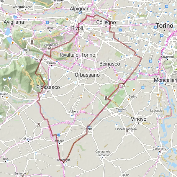 Map miniature of "Discover Turin's Surroundings" cycling inspiration in Piemonte, Italy. Generated by Tarmacs.app cycling route planner