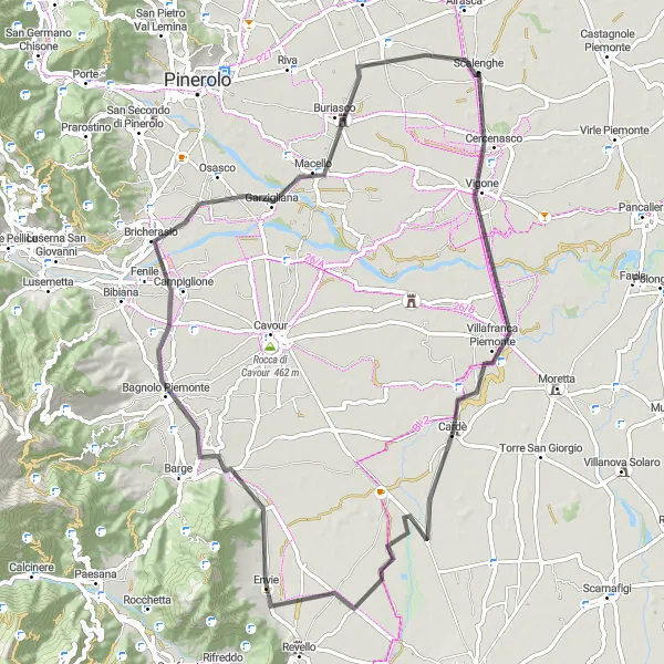 Miniatua del mapa de inspiración ciclista "Ruta de ciclismo de 75km por carretera desde Scalenghe" en Piemonte, Italy. Generado por Tarmacs.app planificador de rutas ciclistas