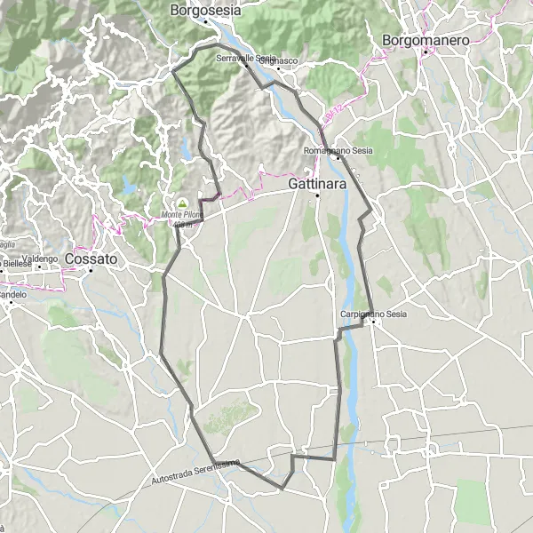 Miniatura mapy "Przejażdżka szosowa do Villarboit i z powrotem" - trasy rowerowej w Piemonte, Italy. Wygenerowane przez planer tras rowerowych Tarmacs.app