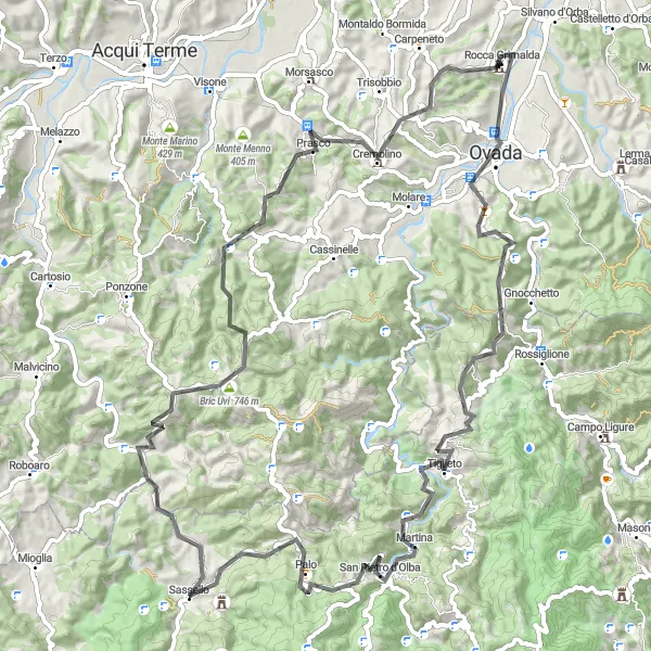 Miniaturní mapa "Výzva kolem Silvano d'Orba" inspirace pro cyklisty v oblasti Piemonte, Italy. Vytvořeno pomocí plánovače tras Tarmacs.app