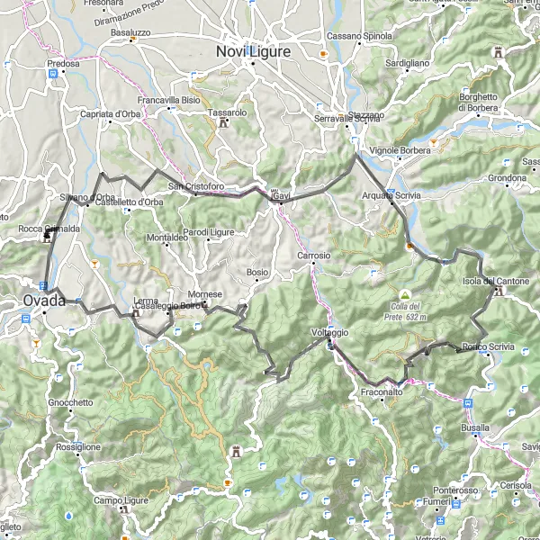 Mapa miniatúra "Okruh okolo Silvano d'Orba" cyklistická inšpirácia v Piemonte, Italy. Vygenerované cyklistickým plánovačom trás Tarmacs.app