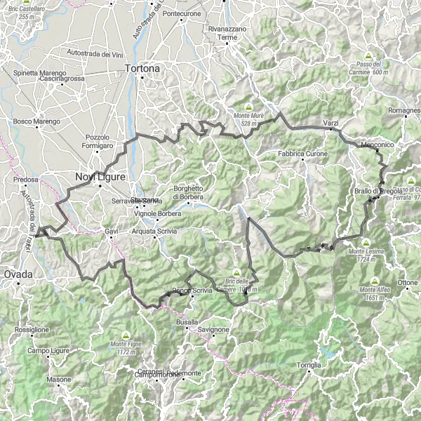 Karten-Miniaturansicht der Radinspiration "Herausfordernde Strecke von Silvano d'Orba nach Montaldeo" in Piemonte, Italy. Erstellt vom Tarmacs.app-Routenplaner für Radtouren