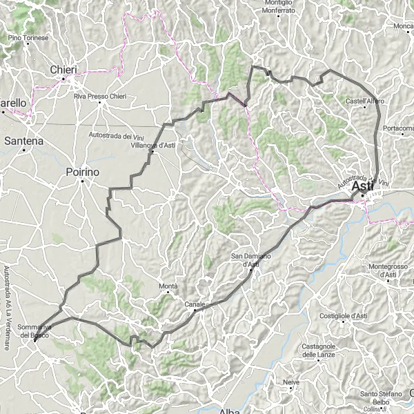 Mapa miniatúra "Cyklistická trasa okolo Sommariva del Bosco" cyklistická inšpirácia v Piemonte, Italy. Vygenerované cyklistickým plánovačom trás Tarmacs.app