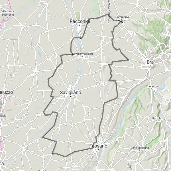 Miniature de la carte de l'inspiration cycliste "Tour des Châteaux de Piémont" dans la Piemonte, Italy. Générée par le planificateur d'itinéraire cycliste Tarmacs.app