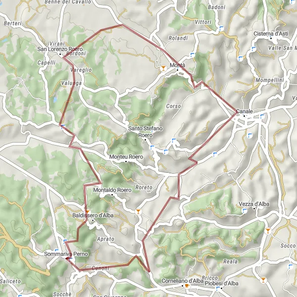 Karten-Miniaturansicht der Radinspiration "Gravel-Genuss um Sommariva Perno" in Piemonte, Italy. Erstellt vom Tarmacs.app-Routenplaner für Radtouren