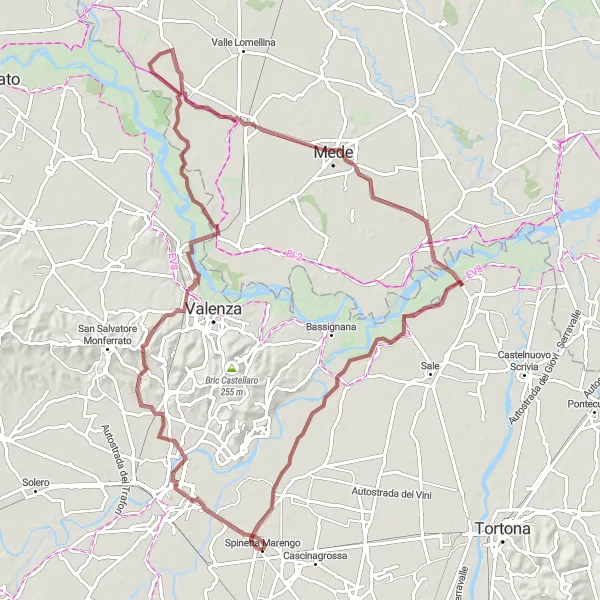 Karten-Miniaturansicht der Radinspiration "Rundtour um Spinetta Marengo über 93 km Gravelwege" in Piemonte, Italy. Erstellt vom Tarmacs.app-Routenplaner für Radtouren