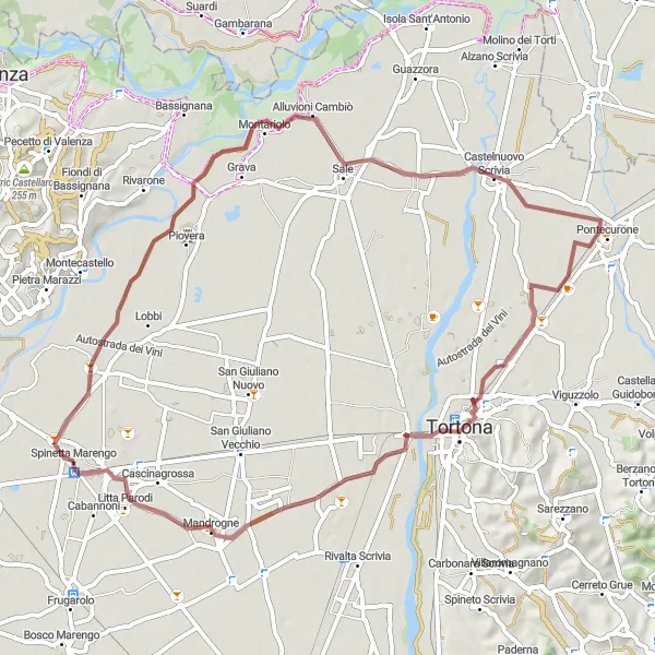 Map miniature of "Gravel Adventure through Off-the-Beaten-Path" cycling inspiration in Piemonte, Italy. Generated by Tarmacs.app cycling route planner