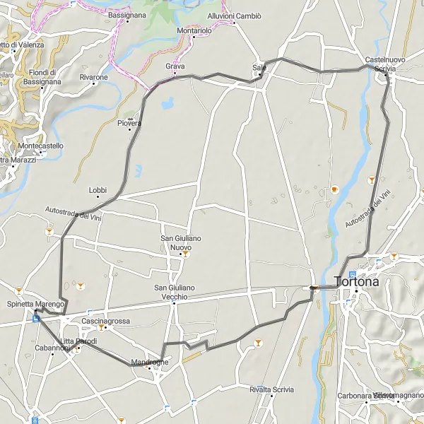 Miniaturní mapa "Scenic road route to Litta Parodi" inspirace pro cyklisty v oblasti Piemonte, Italy. Vytvořeno pomocí plánovače tras Tarmacs.app