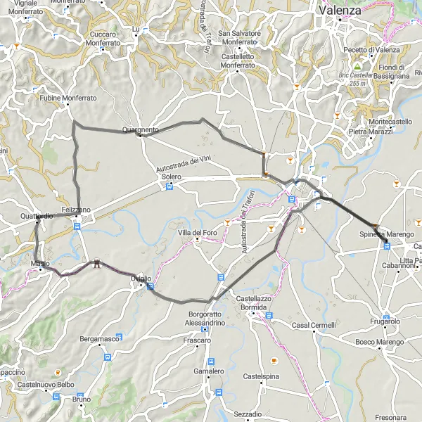 Miniatura della mappa di ispirazione al ciclismo "Passeggiata in bicicletta da Spinetta Marengo a Cittadella di Alessandria" nella regione di Piemonte, Italy. Generata da Tarmacs.app, pianificatore di rotte ciclistiche