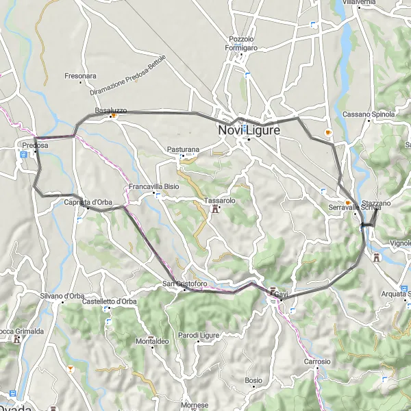 Zemljevid v pomanjšavi "Kratek izlet do Serravalle Scrivia" kolesarske inspiracije v Piemonte, Italy. Generirano z načrtovalcem kolesarskih poti Tarmacs.app