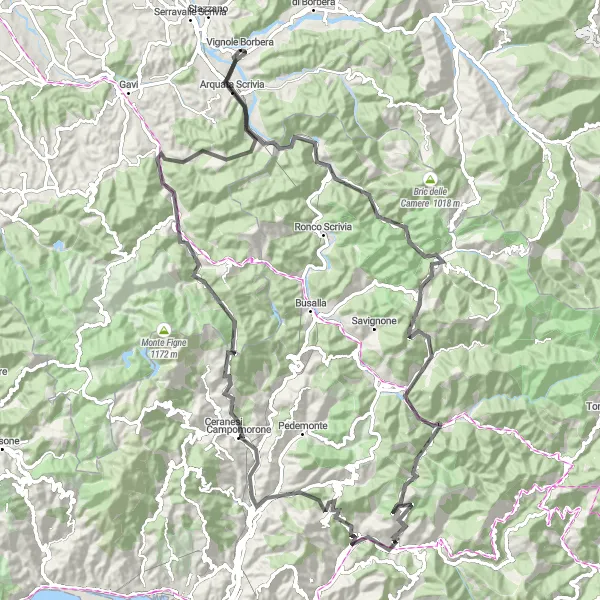 Karttaminiaatyyri "Haastava maantiekierros Stazzanon ympäristössä" pyöräilyinspiraatiosta alueella Piemonte, Italy. Luotu Tarmacs.app pyöräilyreittisuunnittelijalla