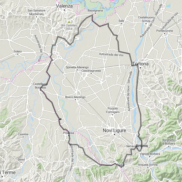 Map miniature of "Gavi - Stazzano" cycling inspiration in Piemonte, Italy. Generated by Tarmacs.app cycling route planner