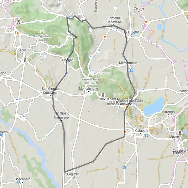 Miniatua del mapa de inspiración ciclista "Ruta de Monte Chiaro" en Piemonte, Italy. Generado por Tarmacs.app planificador de rutas ciclistas