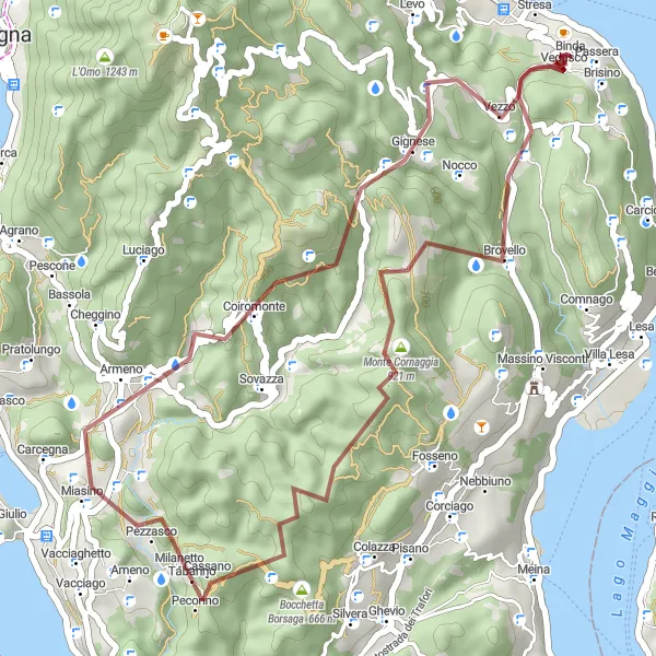 Map miniature of "Scenic Gravel Ride to Stresa" cycling inspiration in Piemonte, Italy. Generated by Tarmacs.app cycling route planner