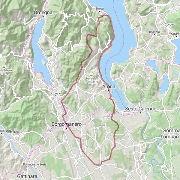 Miniatua del mapa de inspiración ciclista "Ruta por caminos de grava de Stresa a Stresa" en Piemonte, Italy. Generado por Tarmacs.app planificador de rutas ciclistas