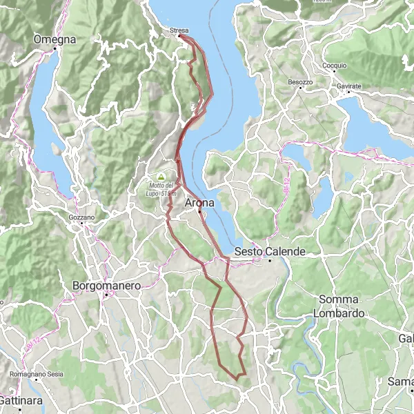 Miniatuurkaart van de fietsinspiratie "Gravelroute via Lesa en Magognino" in Piemonte, Italy. Gemaakt door de Tarmacs.app fietsrouteplanner