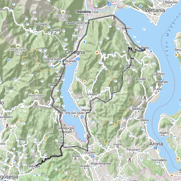 Map miniature of "The Lago Maggiore Challenge" cycling inspiration in Piemonte, Italy. Generated by Tarmacs.app cycling route planner