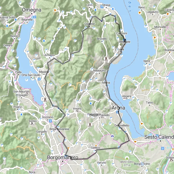 Miniatua del mapa de inspiración ciclista "Ruta de las Colinas del Lago Maggiore" en Piemonte, Italy. Generado por Tarmacs.app planificador de rutas ciclistas