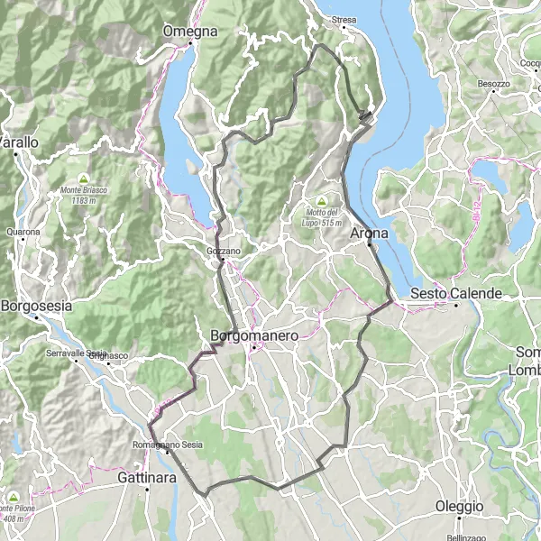 Map miniature of "The Borromeo Statues" cycling inspiration in Piemonte, Italy. Generated by Tarmacs.app cycling route planner