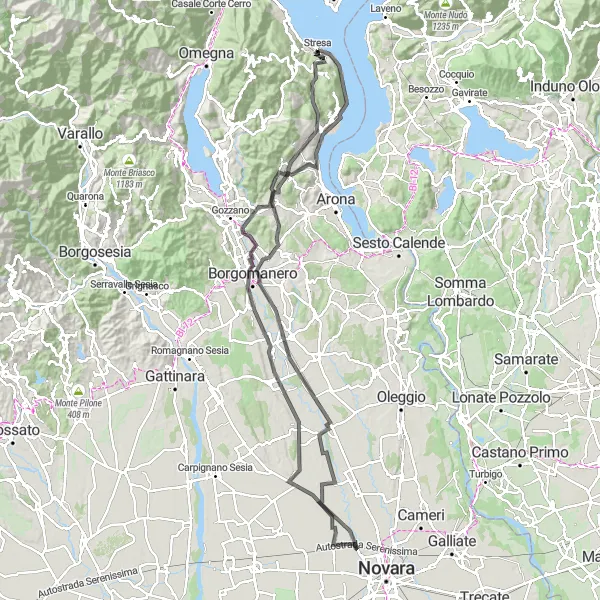 Kartminiatyr av "Veier i Piemonte: Stresa - Magognino" sykkelinspirasjon i Piemonte, Italy. Generert av Tarmacs.app sykkelrutoplanlegger