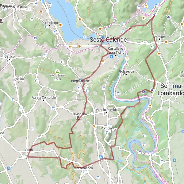Mapa miniatúra "Gravelový okruh cez Mezzomerico a Monte Gennaio" cyklistická inšpirácia v Piemonte, Italy. Vygenerované cyklistickým plánovačom trás Tarmacs.app