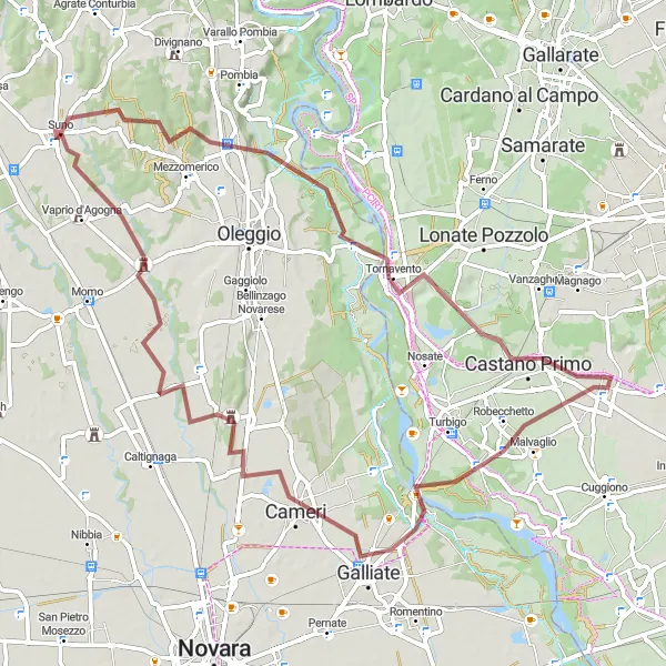 Miniaturní mapa "Scenic gravel cycling tour near Suno" inspirace pro cyklisty v oblasti Piemonte, Italy. Vytvořeno pomocí plánovače tras Tarmacs.app