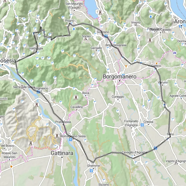 Mapa miniatúra "Cyklotúra okolo Suno" cyklistická inšpirácia v Piemonte, Italy. Vygenerované cyklistickým plánovačom trás Tarmacs.app
