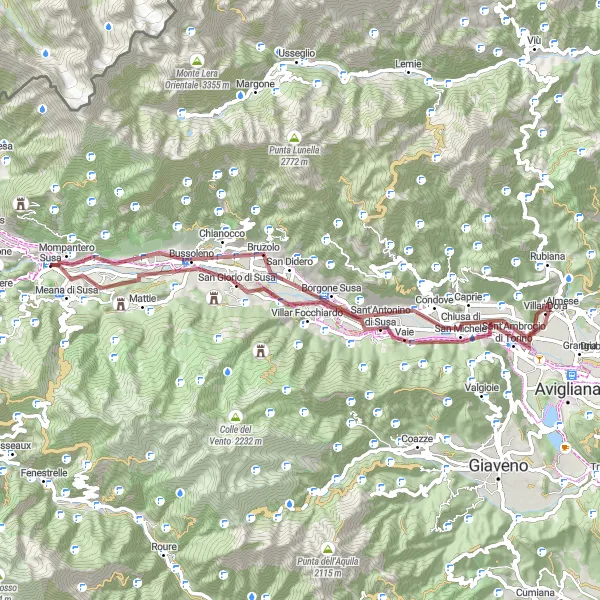 Miniatuurkaart van de fietsinspiratie "Gravelroute rond Susa" in Piemonte, Italy. Gemaakt door de Tarmacs.app fietsrouteplanner