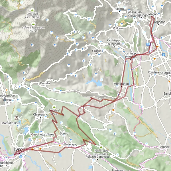 Map miniature of "Gravel route around Tollegno" cycling inspiration in Piemonte, Italy. Generated by Tarmacs.app cycling route planner