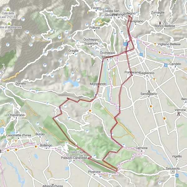 Miniatuurkaart van de fietsinspiratie "Gravelroute Tollegno - Biella" in Piemonte, Italy. Gemaakt door de Tarmacs.app fietsrouteplanner