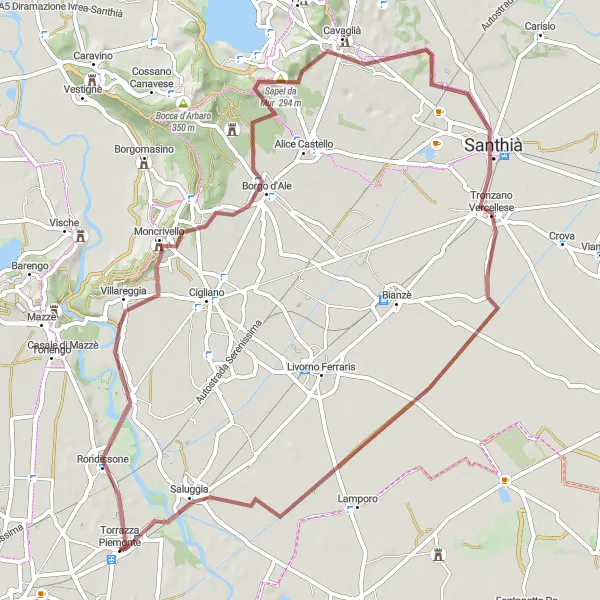 Map miniature of "The Wilderness Explorer" cycling inspiration in Piemonte, Italy. Generated by Tarmacs.app cycling route planner