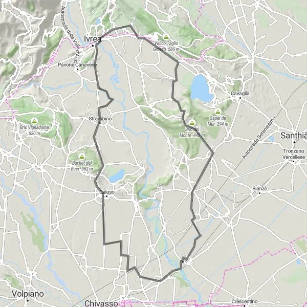 Map miniature of "Caluso Road Adventure" cycling inspiration in Piemonte, Italy. Generated by Tarmacs.app cycling route planner