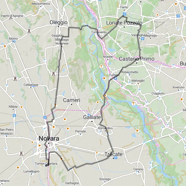 Miniature de la carte de l'inspiration cycliste "Route des Châteaux Milanais" dans la Piemonte, Italy. Générée par le planificateur d'itinéraire cycliste Tarmacs.app