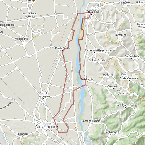 Miniatura della mappa di ispirazione al ciclismo "Tra i vigneti dell'Alto Monferrato" nella regione di Piemonte, Italy. Generata da Tarmacs.app, pianificatore di rotte ciclistiche