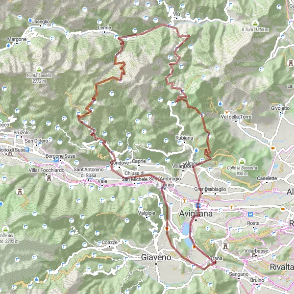 Karten-Miniaturansicht der Radinspiration "Rund-Route ab Trana (Piemonte, Italien)" in Piemonte, Italy. Erstellt vom Tarmacs.app-Routenplaner für Radtouren