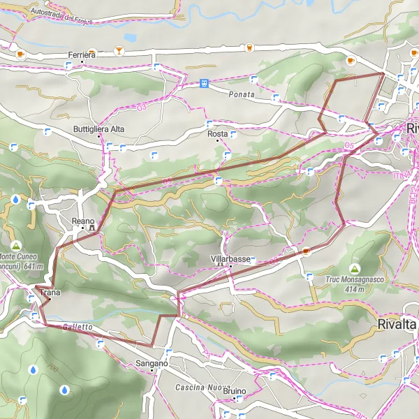 Karttaminiaatyyri "Moncunin kierros" pyöräilyinspiraatiosta alueella Piemonte, Italy. Luotu Tarmacs.app pyöräilyreittisuunnittelijalla