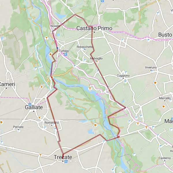 Miniatuurkaart van de fietsinspiratie "Gravelroute vanuit Trecate naar Castano Primo en Bernate Ticino" in Piemonte, Italy. Gemaakt door de Tarmacs.app fietsrouteplanner