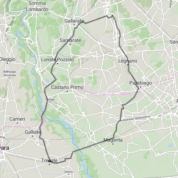 Miniature de la carte de l'inspiration cycliste "Les châteaux de la région" dans la Piemonte, Italy. Générée par le planificateur d'itinéraire cycliste Tarmacs.app