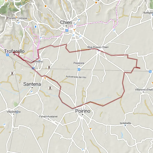 Miniatura della mappa di ispirazione al ciclismo "Esplorazione in gravel tra i boschi del Piemonte" nella regione di Piemonte, Italy. Generata da Tarmacs.app, pianificatore di rotte ciclistiche