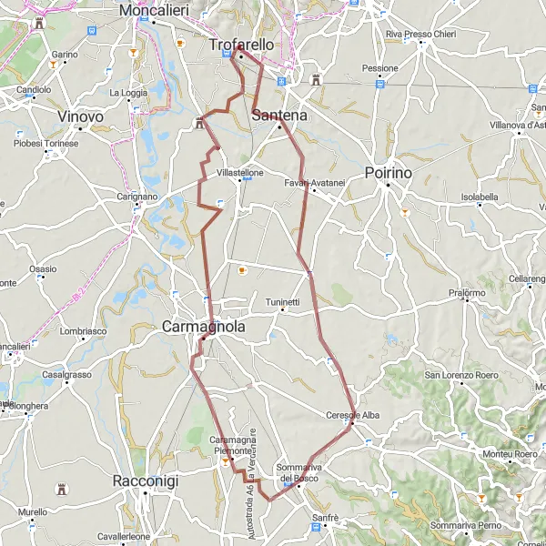 Miniatura della mappa di ispirazione al ciclismo "Esplorazioni medievali: Gravel tra antiche roccaforti" nella regione di Piemonte, Italy. Generata da Tarmacs.app, pianificatore di rotte ciclistiche