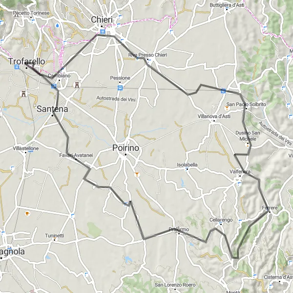 Map miniature of "The Hilly Bay of Albero" cycling inspiration in Piemonte, Italy. Generated by Tarmacs.app cycling route planner