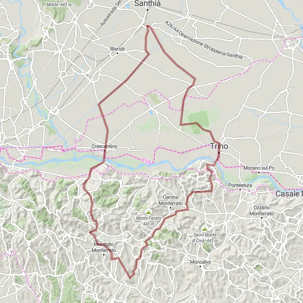 Karttaminiaatyyri "Polkuja ja maisemia" pyöräilyinspiraatiosta alueella Piemonte, Italy. Luotu Tarmacs.app pyöräilyreittisuunnittelijalla