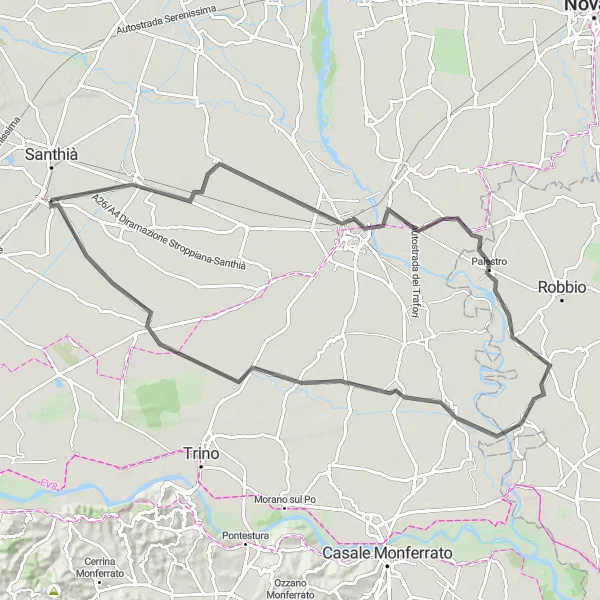 Map miniature of "Tronzano Vercellese to Lachelle" cycling inspiration in Piemonte, Italy. Generated by Tarmacs.app cycling route planner