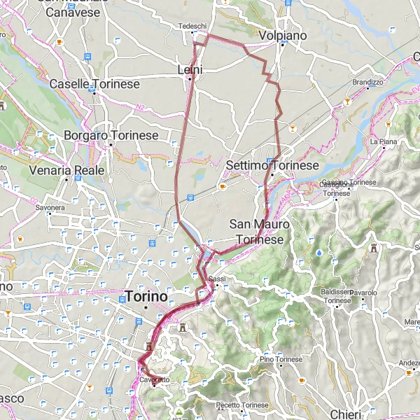 Kartminiatyr av "Historisk grusvägsrundresa till Castello del Valentino" cykelinspiration i Piemonte, Italy. Genererad av Tarmacs.app cykelruttplanerare